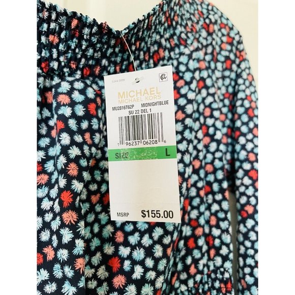 NWT MICHAEL Michael Kors Printed Pebble Crepe Off-the-Shoulder Dress - XS - Picture 5 of 8